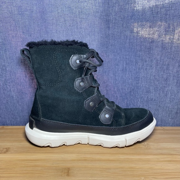Sorel Explorer II Joan Black Suede Waterproof Winter Boots Lace Up Sz 6 Shoes - Picture 3 of 11